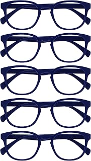OPULIZE Pop Pack 5 Retro Round Smooth Blue Matte Men Women Reading Glasses Hinges Spring RRRRR2-3+2.00