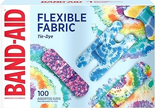 BAND-AID Brand Flexible Fabric Adhesive Bandages, Tie-Dye Designs, 100 Ct | Comfortable Protection, Sterile Wound Care for Minor Cuts, Scrapes & Burns, For First Aid Kits, Assorted Fun Colorful Designs
