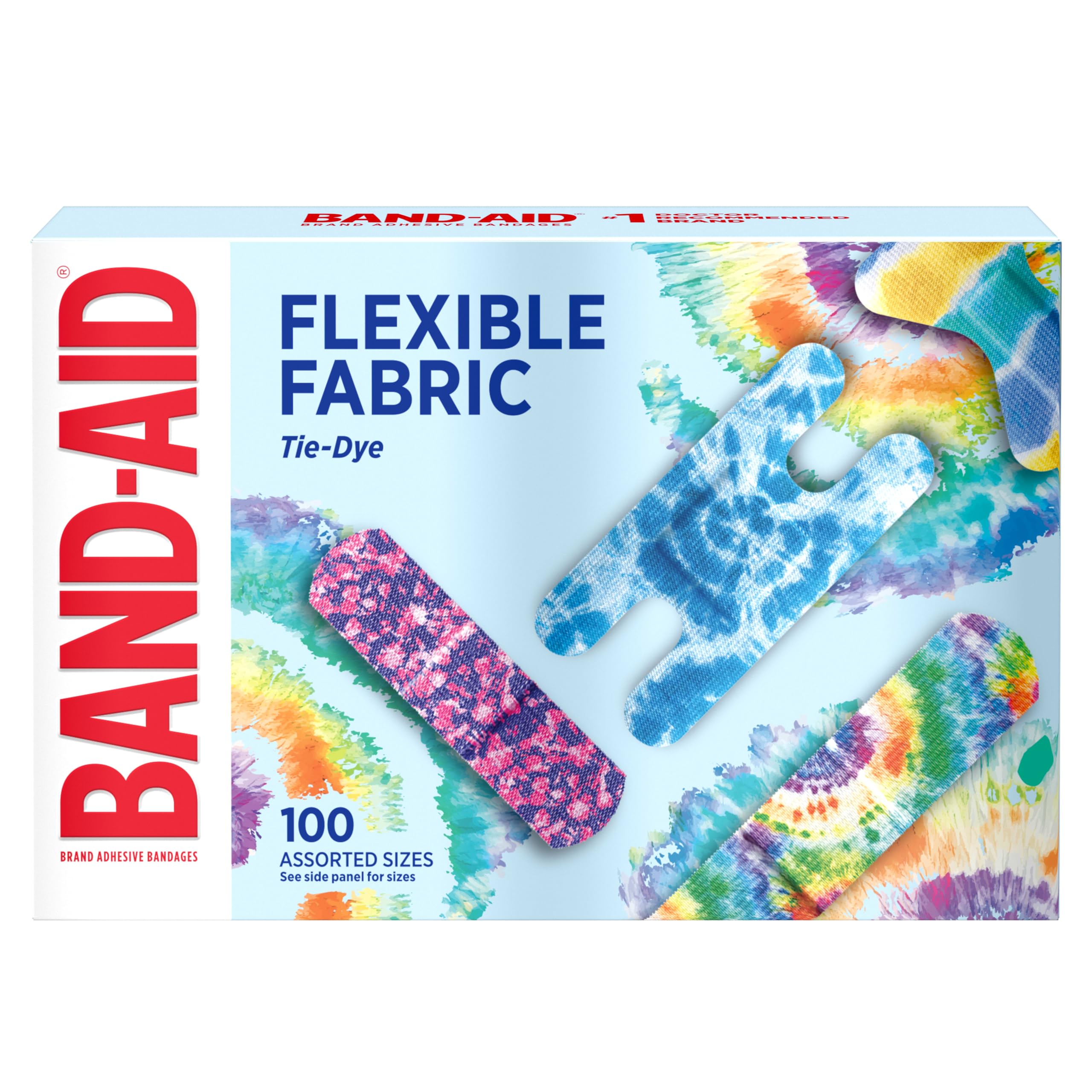 BAND-AID Brand Flexible Fabric Adhesive Bandages, Tie-Dye Designs, 100 Ct | Comf