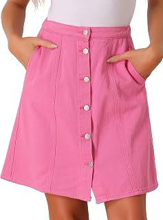 Allegra K Women's Denim Skirts Casual A-Line Short Button Down Jean Skirt