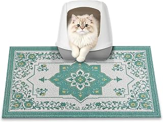 Cat Litter Mat, 60 x 40cm Box mat, Traps 100% Litter, Non-Slip Kitty Litter Trapping mats, Small Cute Easy Clean for Scatter Control, Bohe cat Food mat, Urine Waterproof