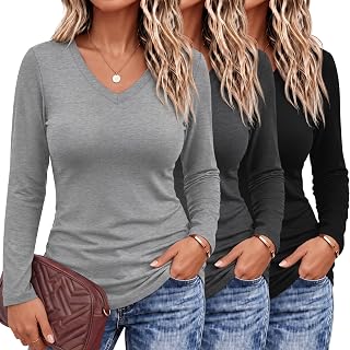 Evervibe 3 Pack Women's Plus Size Shirts Long Sleeve V Neck Tops