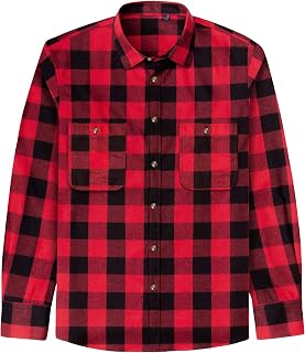 J.VER Men's Flannel Plaid Shirt Long Sleeve Regular Fit Casual Button Down Shirt