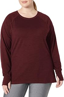 Amazon Essentials Damen Langärmeliges T-Shirt mit Rundhalsausschnitt aus Angerautem Tech-Stretch (Erhältlich in Übergröße)