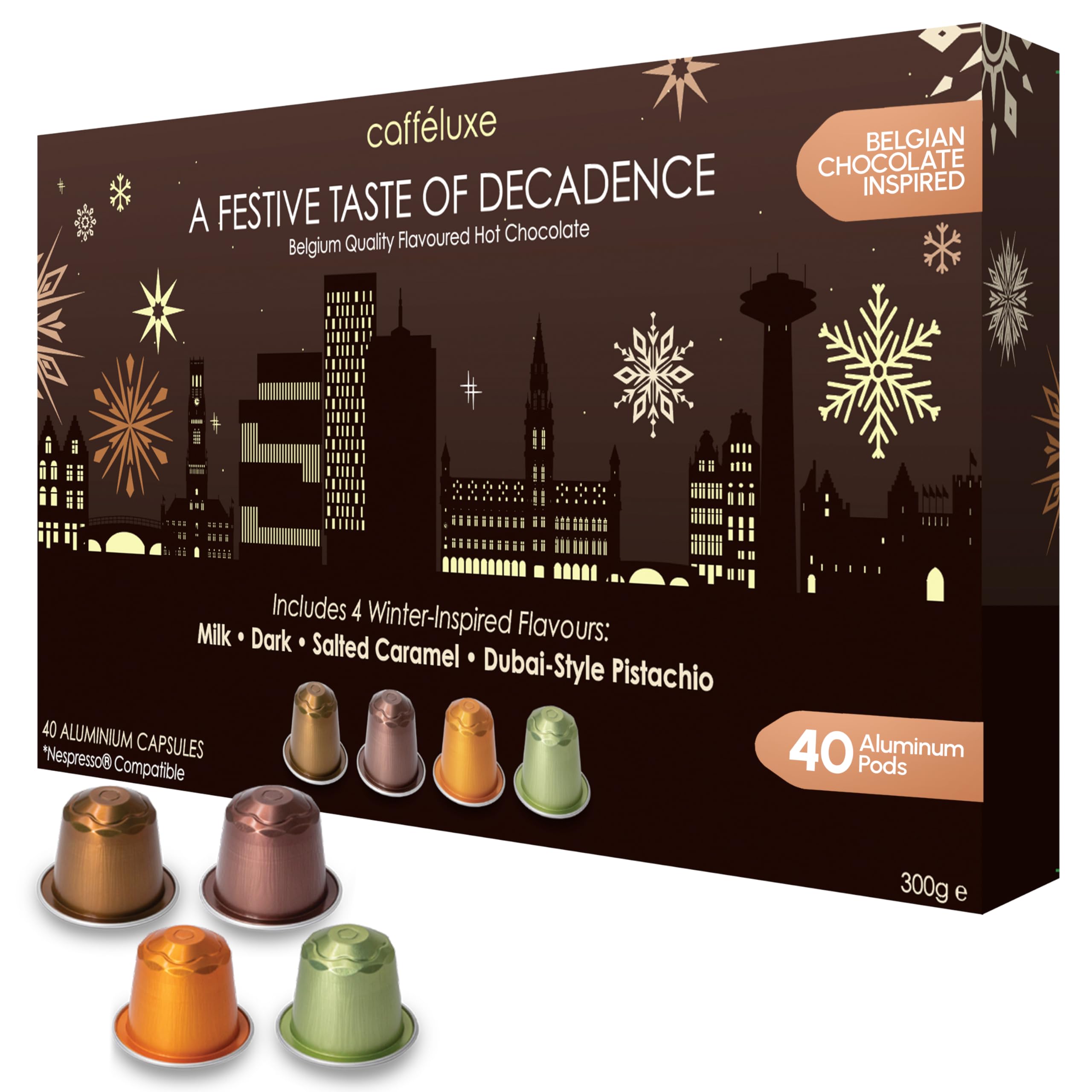 Caffeluxe Festive Hot Chocolate Pods Compatible with Nespresso, 40 Pack