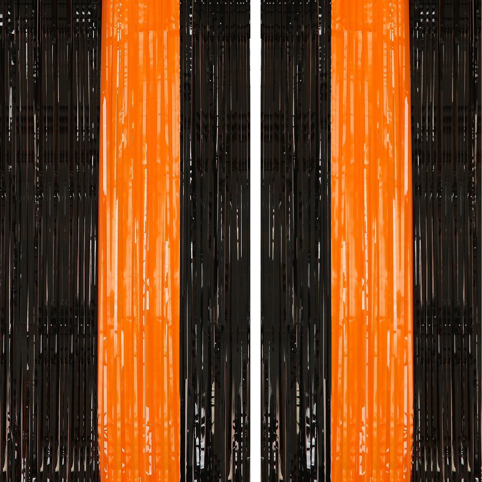 PIGETALE 2 Pack 3.2Ftx8.2Ft Black and Orange Tinsel Foil Fringe Curtain | Hallow