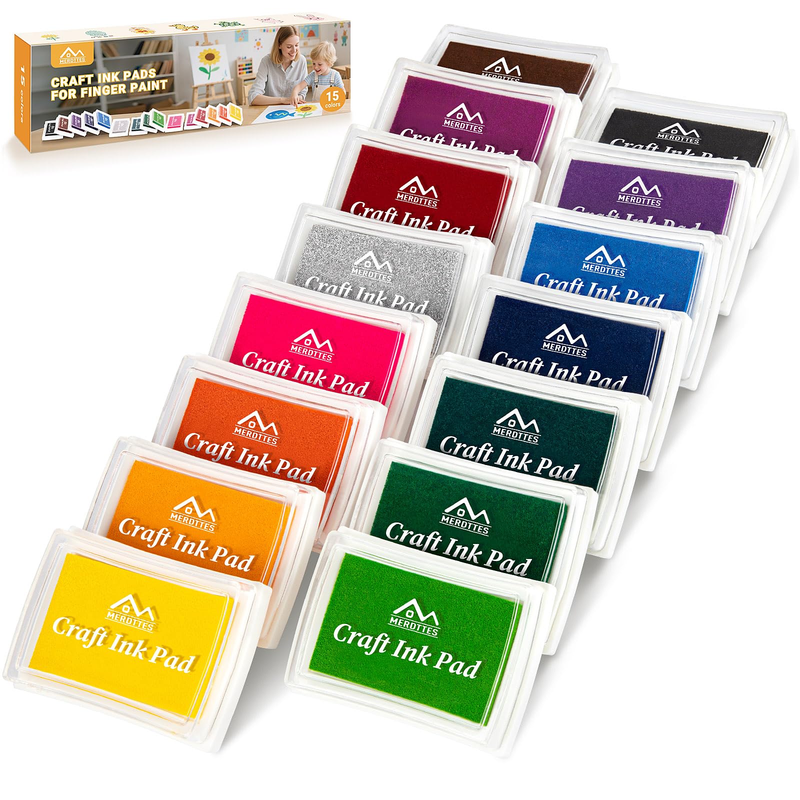 MERDTTES 15 Colors Ink Pads, Washable Stamp Pads for Kids Crafts | 15 Vibrant Co