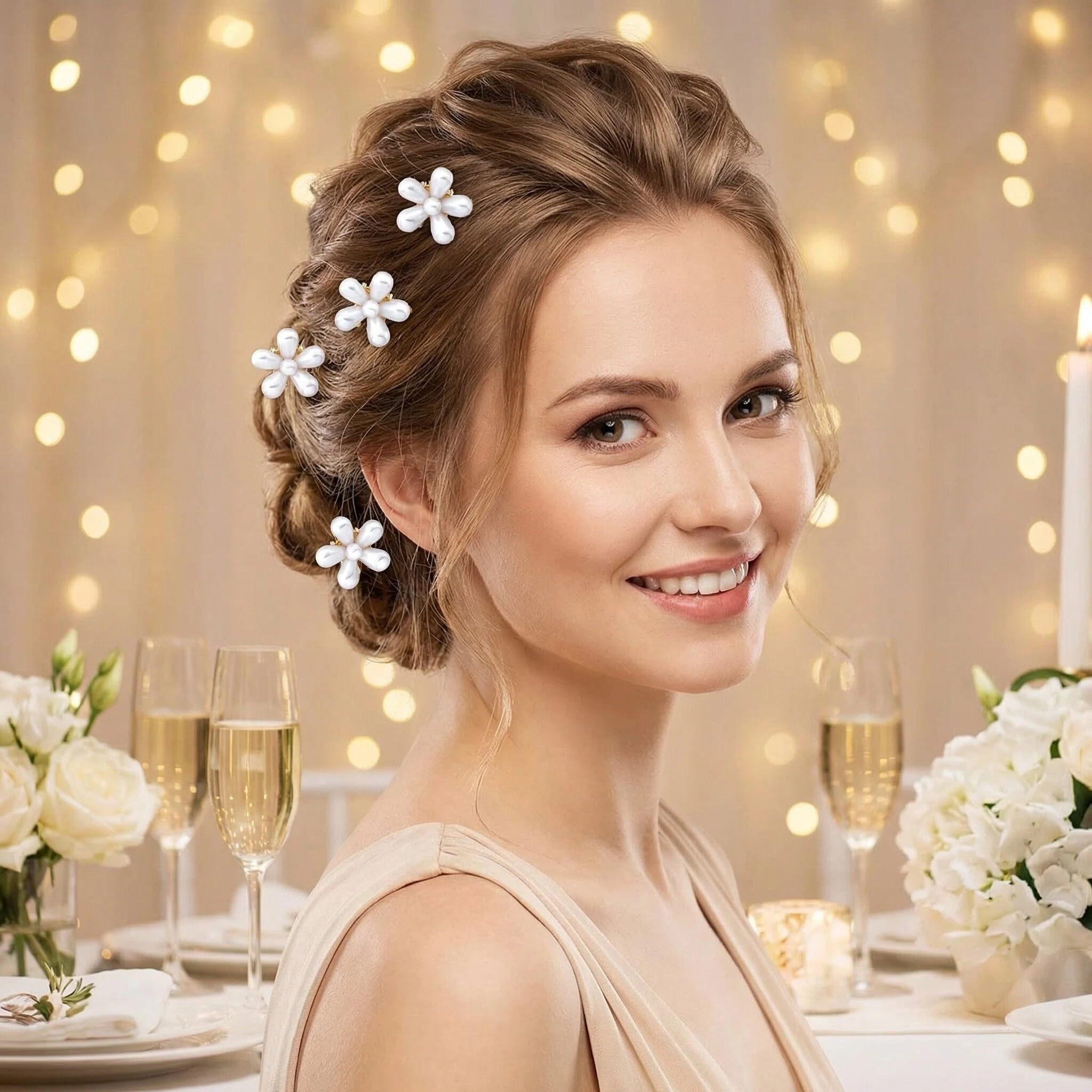 10 Pcs Small Pearl Flower Hair Clips Mini Hair Clips Decorative Hair Clips for W