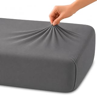 Family Bedding 100 Percent Cotton Jersey King Bed Fitted Sheet, 160 cm x 200 cm, Grey