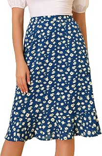 Allegra K Women's Floral Midi Skirts Ruffle High Waist A-Line Split Skirt