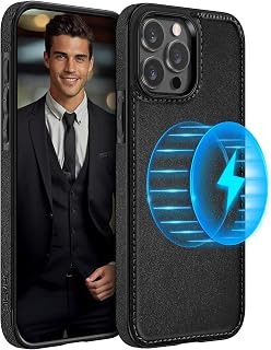 Lohasic for iPhone 2023 Case Leather Compatible with Magsafe, Slim Business PU Non-Slip Grip Rugged Bumper Shockproof Full Body Protective Cover Phone Cases - Black