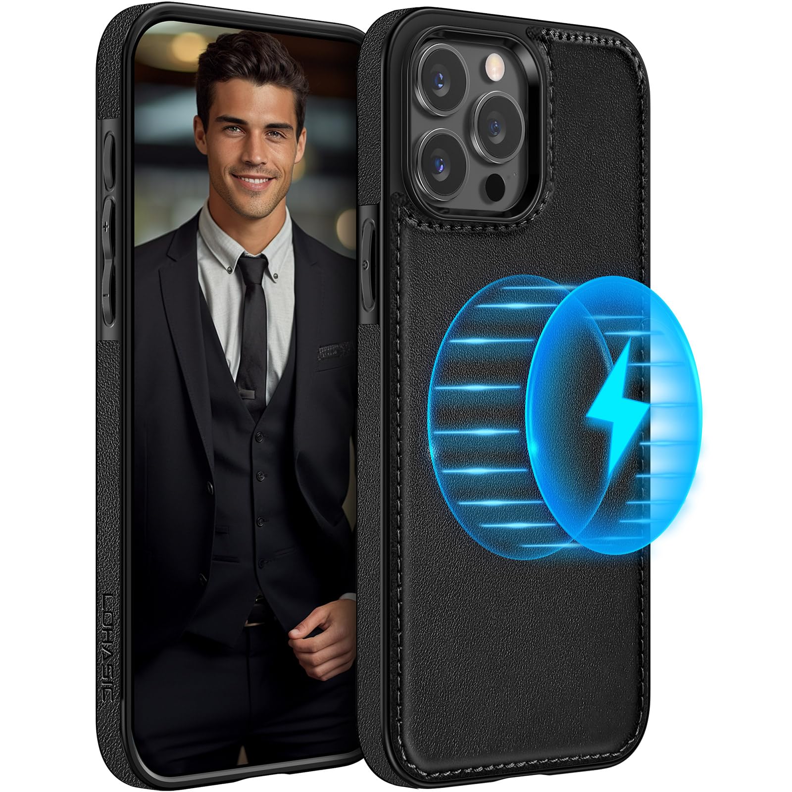 Lohasic for iPhone 2023 Case Leather Compatible with Magsafe, Slim Business PU N