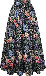 Scarlet Darkness, Ladies Summer Victorian Floral Long Maxi Skirt with Pockets