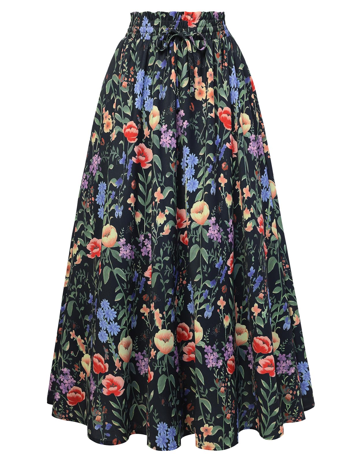 Scarlet Darkness, Ladies Summer Victorian Floral Long Maxi Skirt with Pockets