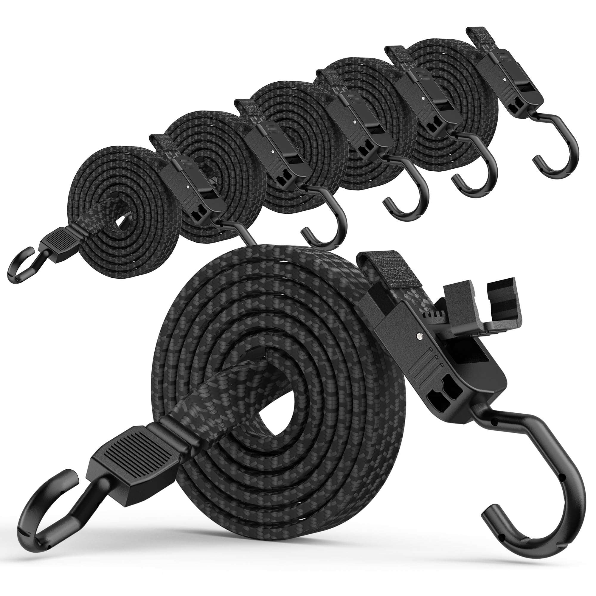 Rugtol Bungee Cords with Hooks, 120cm Adjustable Flat Bungee Straps with Quick R