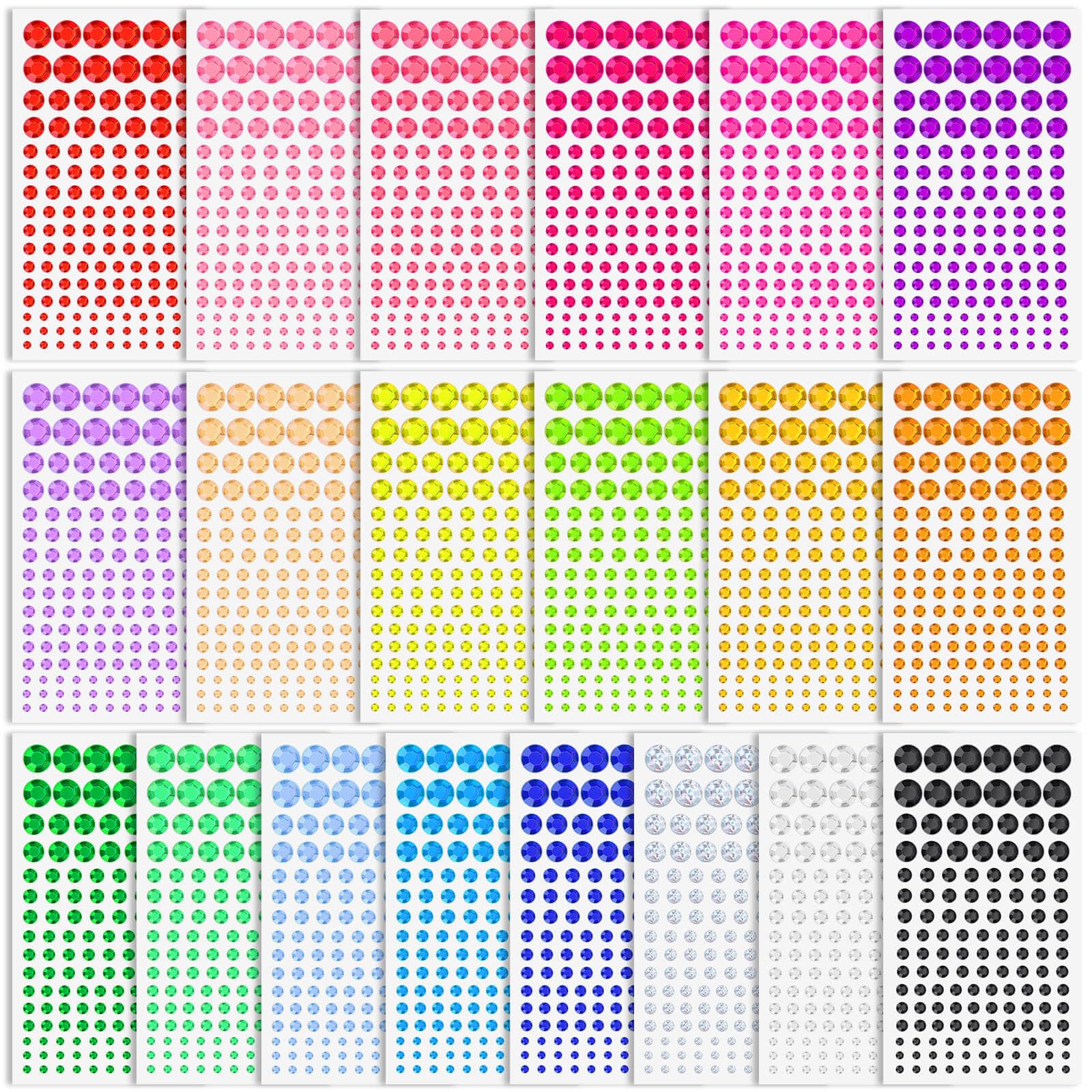 2800 Pcs Self Adhesive gems Stickers for Crafts,20 Colors Rhinestones for Bedazz