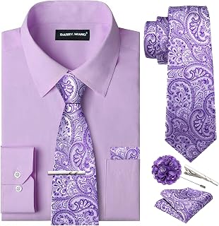 Barry.Wang Mens Dress Shirt and Tie Set Wedding Formal Business Shirt 6pcs