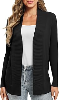 EXCHIC Women's Casual Long Sleeve Knit Cardigan Lightweight Comfortable Open Front Long Sweaters with Pockets