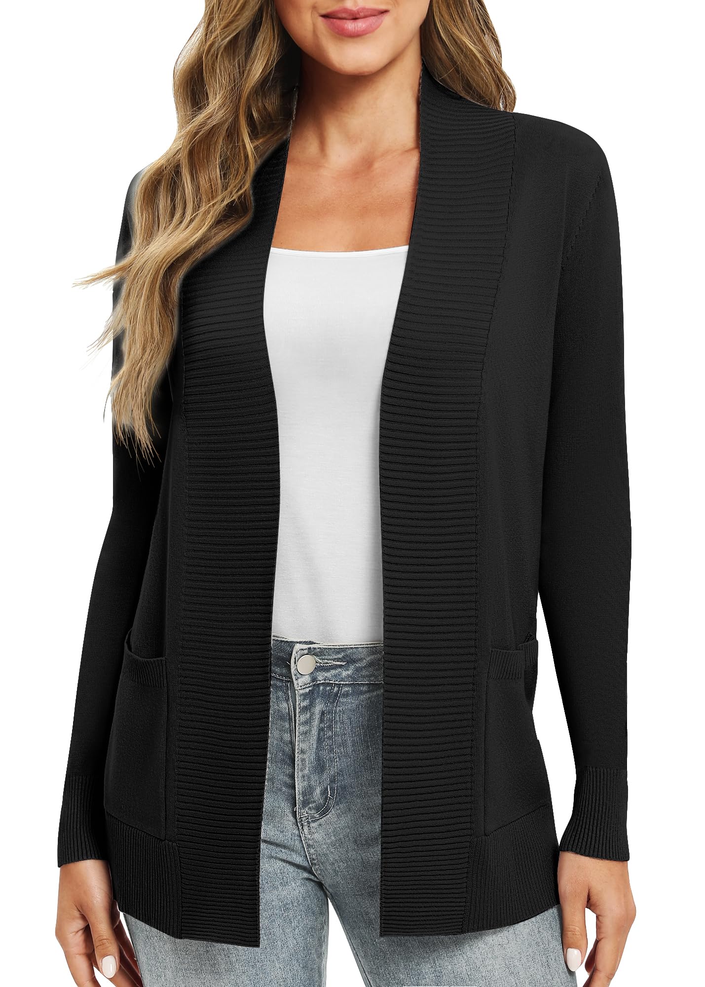 EXCHIC Women's Casual Long Sleeve Knit Cardigan Lightweight Comfortable Open Fro