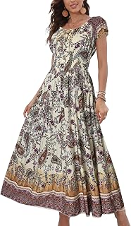 OSTOO Women's Summer 2025 Short Sleeve Boho Floral Print Multi-Layer Long Dress Flowy Casual