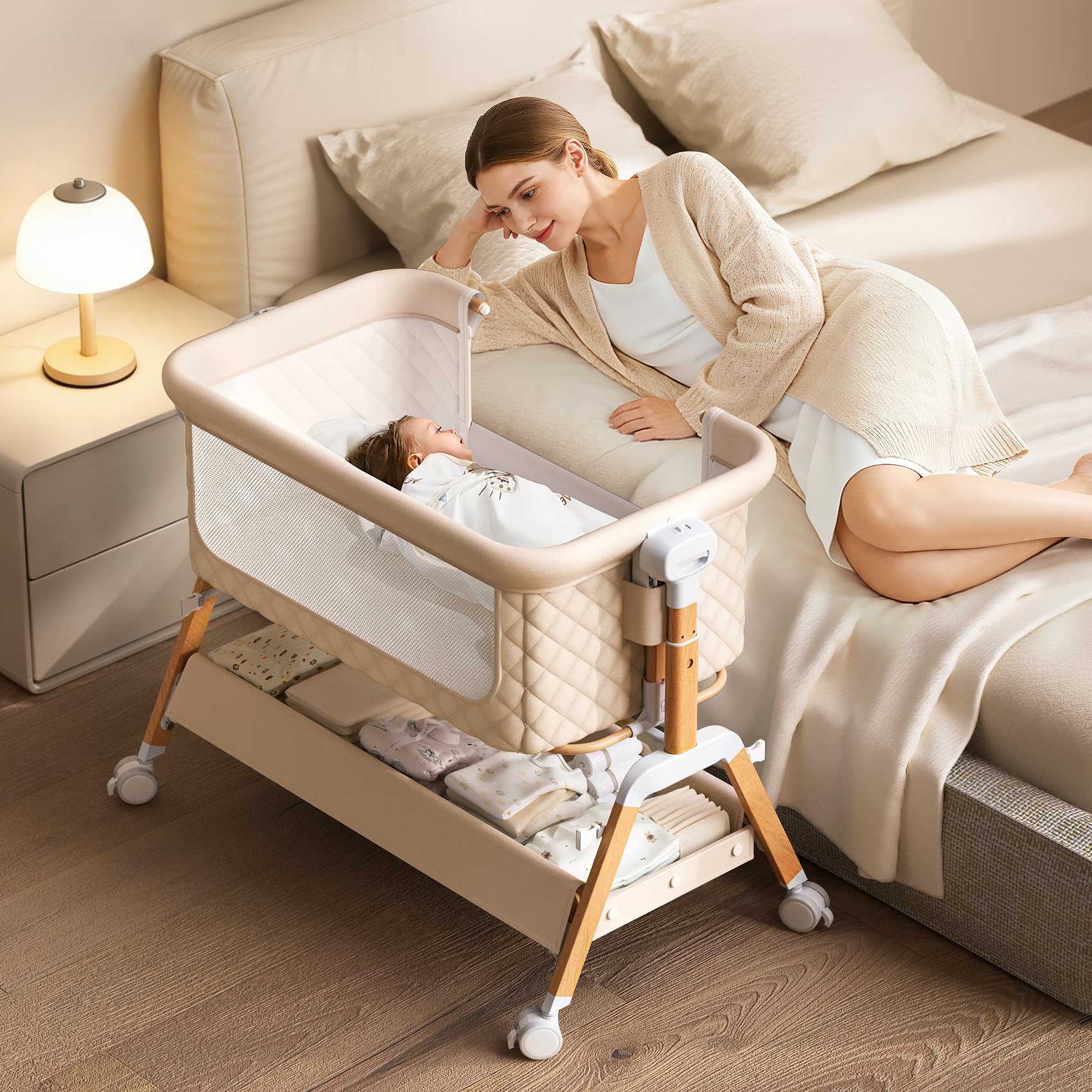 3 in 1 Baby Bassinet,Bedside/Rocking Bassinet for Baby with Waterproof Comfy Mat