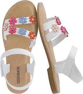 CUSHIONAIRE Cleo Girls Flower Strap Sandals Elegant Padded Footbed Adjustable Ankle Strap