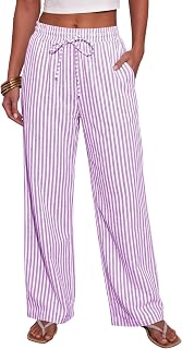NONSAR Women's Striped Cotton Leisure Lightweight Trousers with Pockets