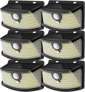 Aootek Solar Motion Sensor Lights Outdoor 120 LEDs, Black, 6 Pack | Lights Reflector, 270° Wide Angle, IP65 Waterproof, Step Lights For Front Door, Yard, Garage, Deck