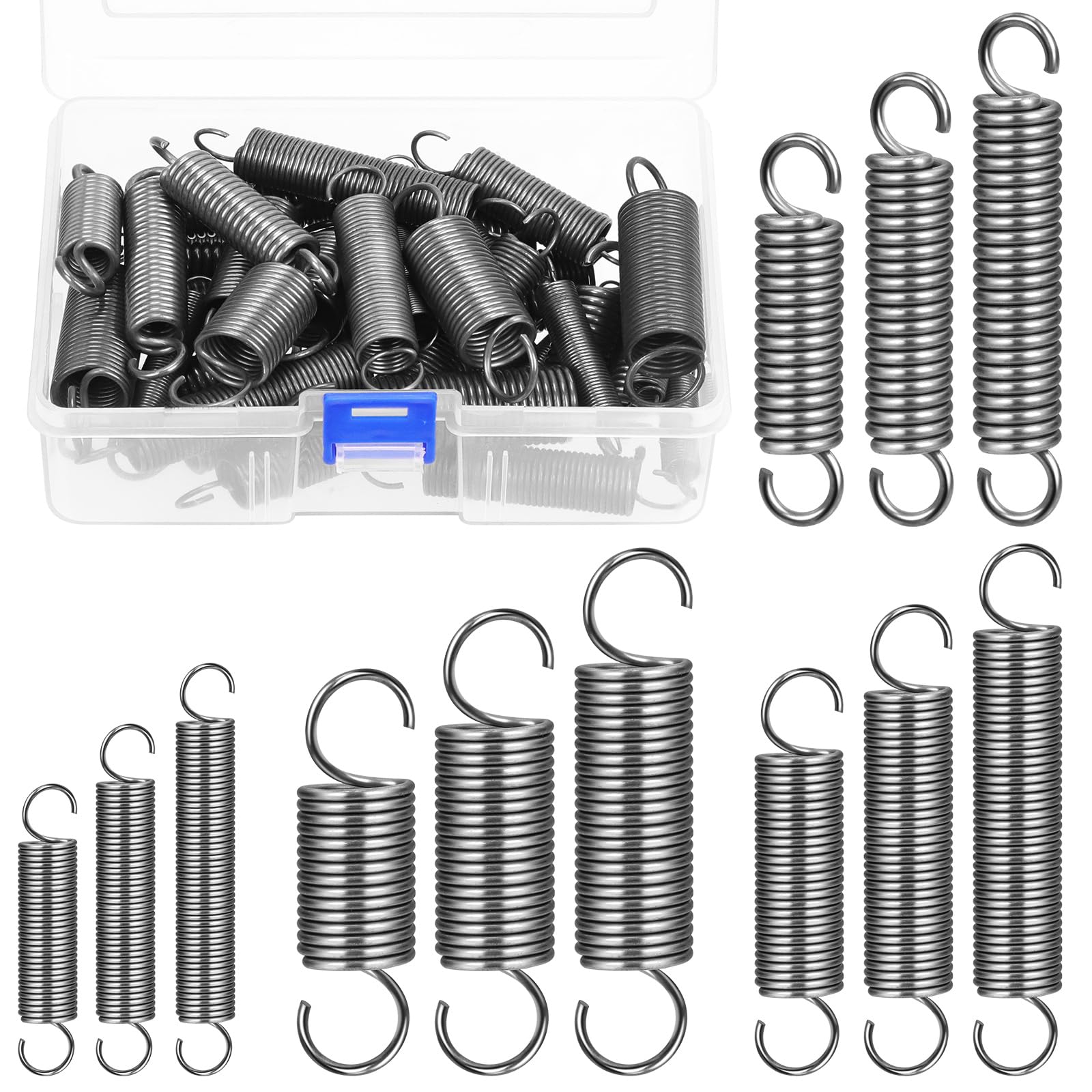 Glarks 36pcs Stainless Steel Extension Springs with Opening Hook Sets 12 Sizes S