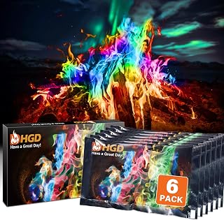 HGD (6 Pack) Magic Campfire Fire Color Changing Packets for Fire Pit, Indoor/Outdoor Fireplace, Bonfire - Rainbow Magical Flame, Camping Accessory, Compatible with Wood