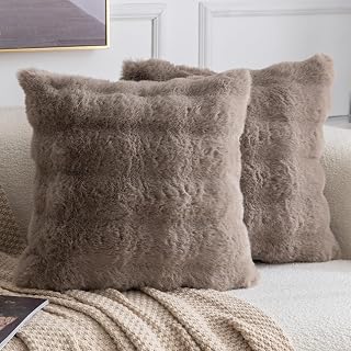 Madizz 2er Set Sanft Plüsch Kurze Wolle Samt Dekorativ Zierkissenbezüge Luxus Stil Kissenbezug für Sofa für Schlafzimmer Taupe 55x55 cm