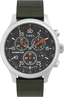 Timex Expedition Field Chrono 43mm Men's Watch - Green Strap Black Dial Silver Case, Green, green, Strap