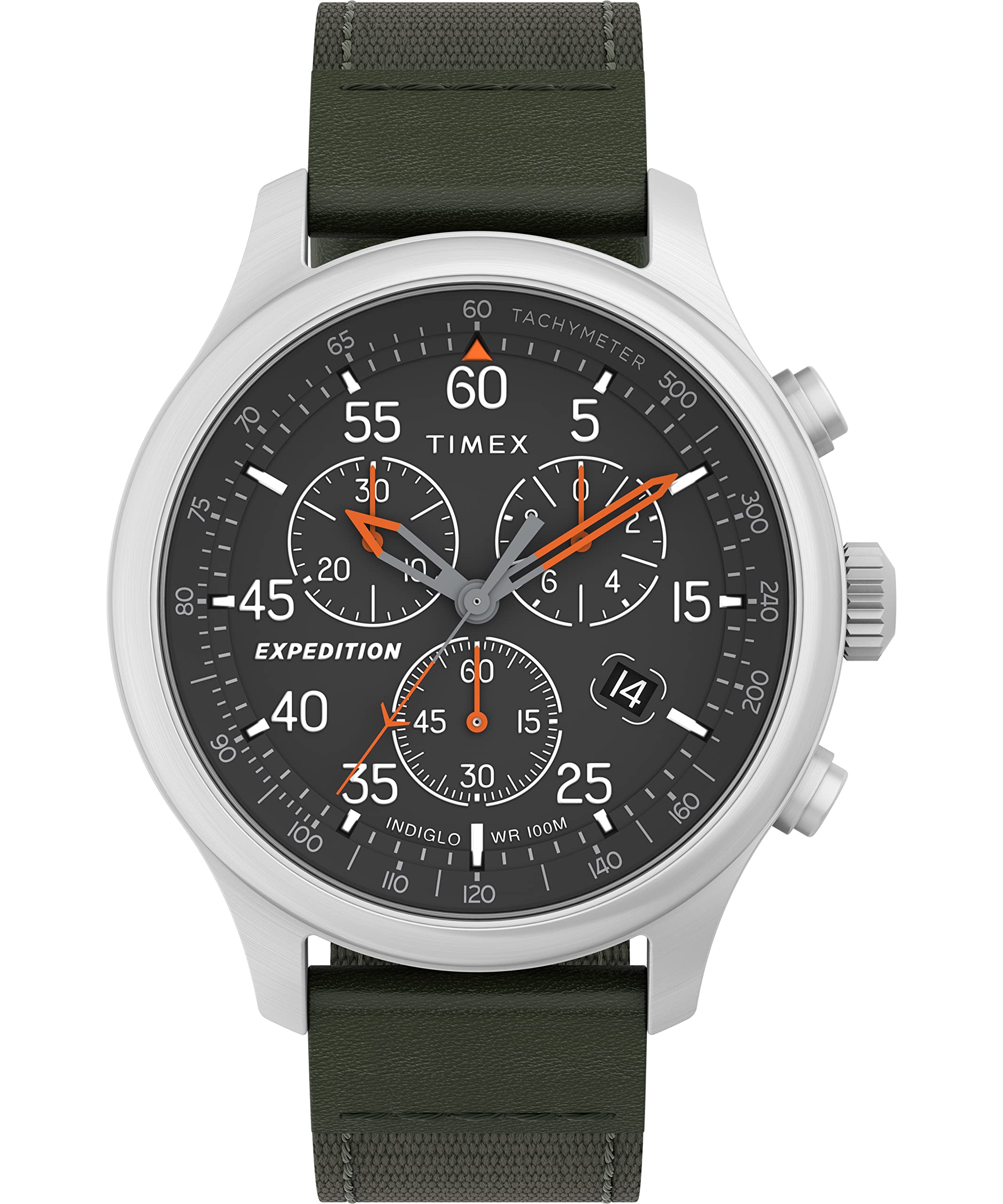 Timex Expedition Field Chrono 43mm Men's Watch - Green Strap Black Dial Silver C