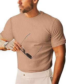 Mens Ribbed Short Sleeve Crew Neck Slim Fit Elastic Muscle Shirts Basic Solid Color