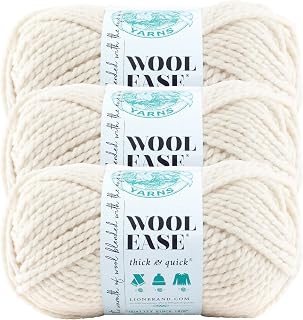 Lion Brand Yarn Wool-Ease Thick & Quick Yarn, Soft and Bulky Yarn for Knitting, Crocheting, and Crafting, 3 Pack, Fisherman