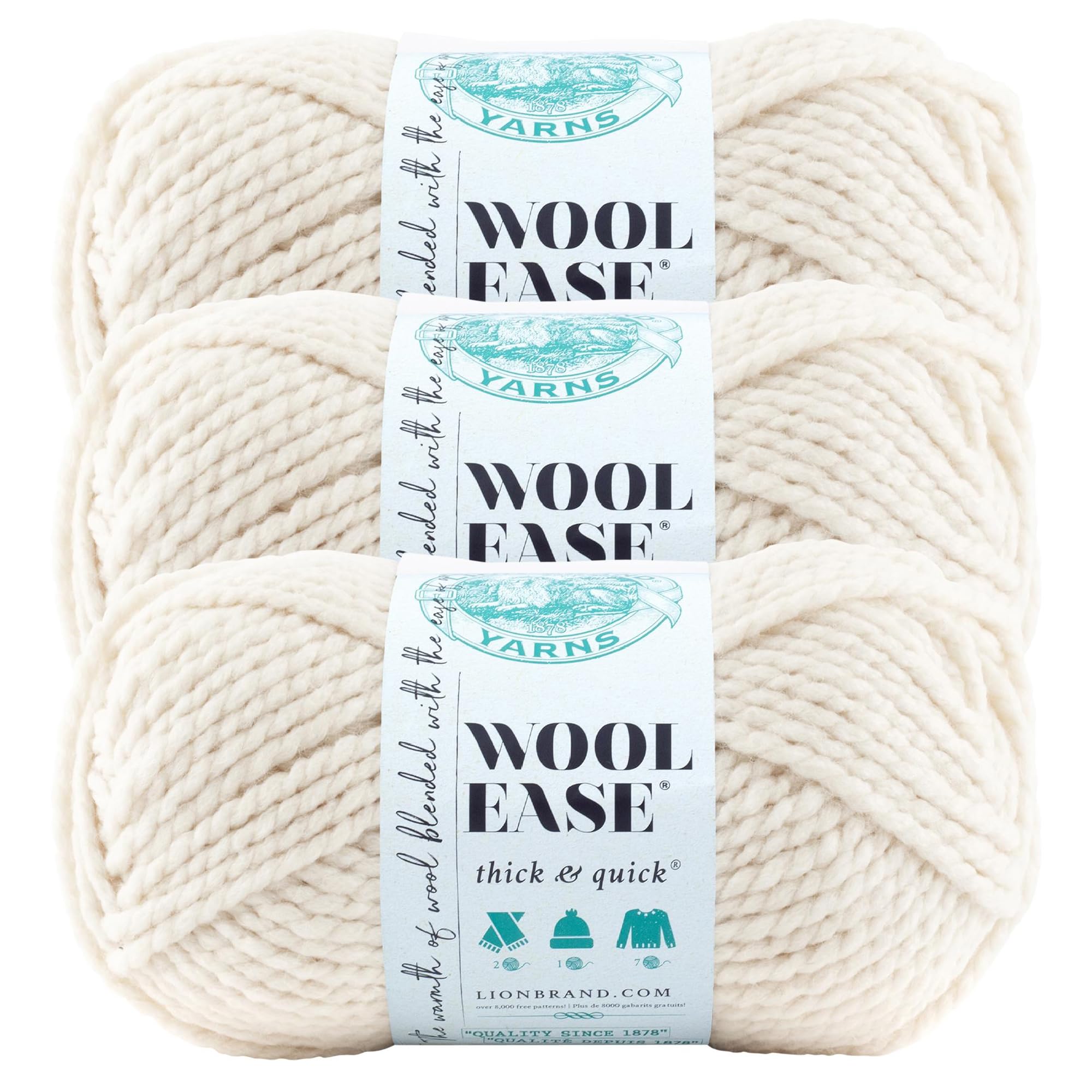 Lion Brand Yarn Wool-Ease Thick & Quick Yarn, Soft and Bulky Yarn for Knitting, 