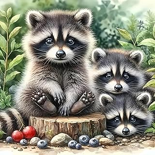 5D Animals Diamond Painting Kits for Adults,Raccoon Family Diamond Art Kits