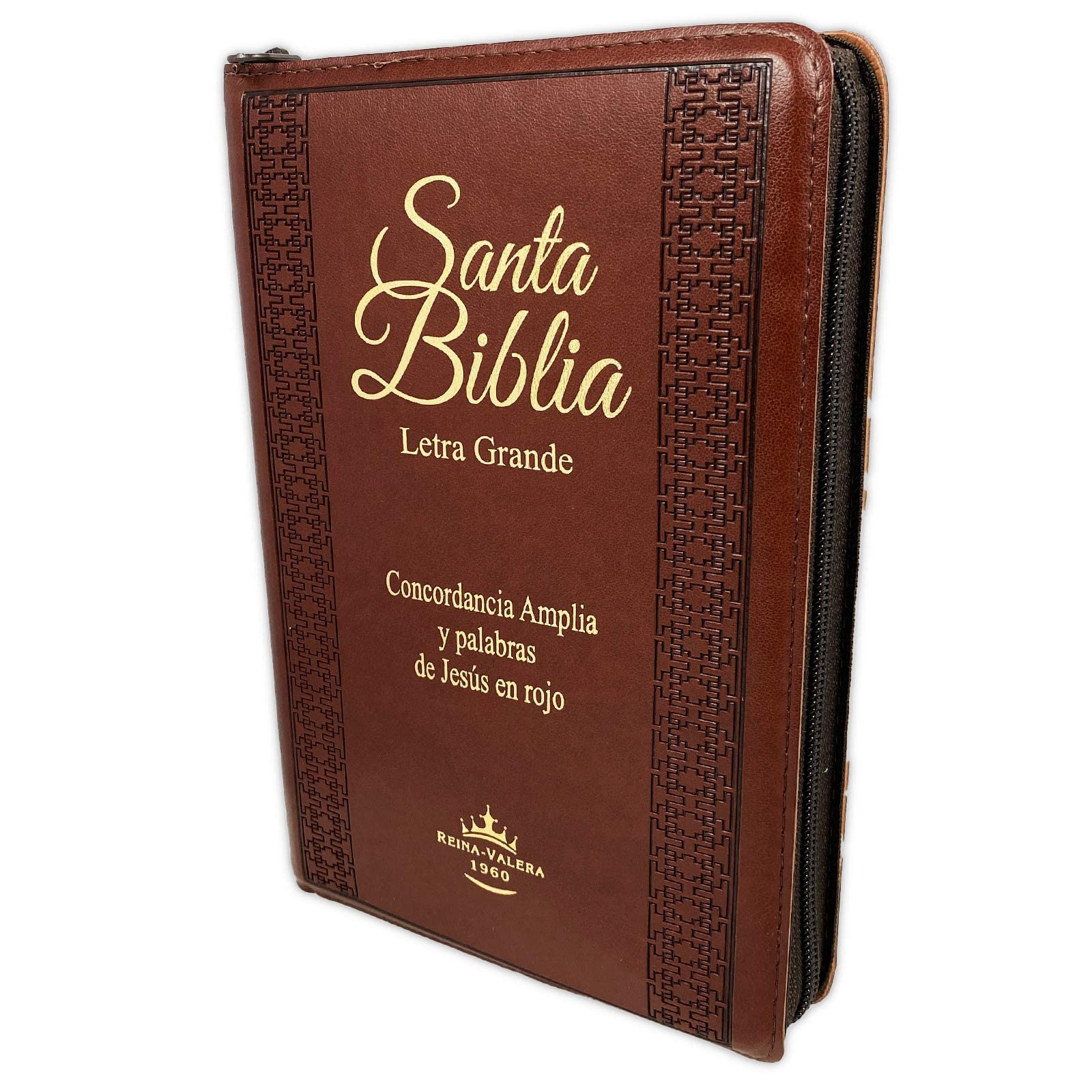 Biblia Letra Grande Tamaño Manual con Cierre Imitacion Piel Marron con Concordan