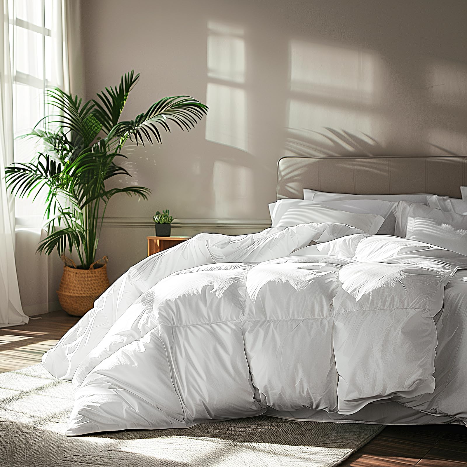Serta Goose Feather Down Fiber Comforter Queen Size - 100% Cotton Cover Duvet In
