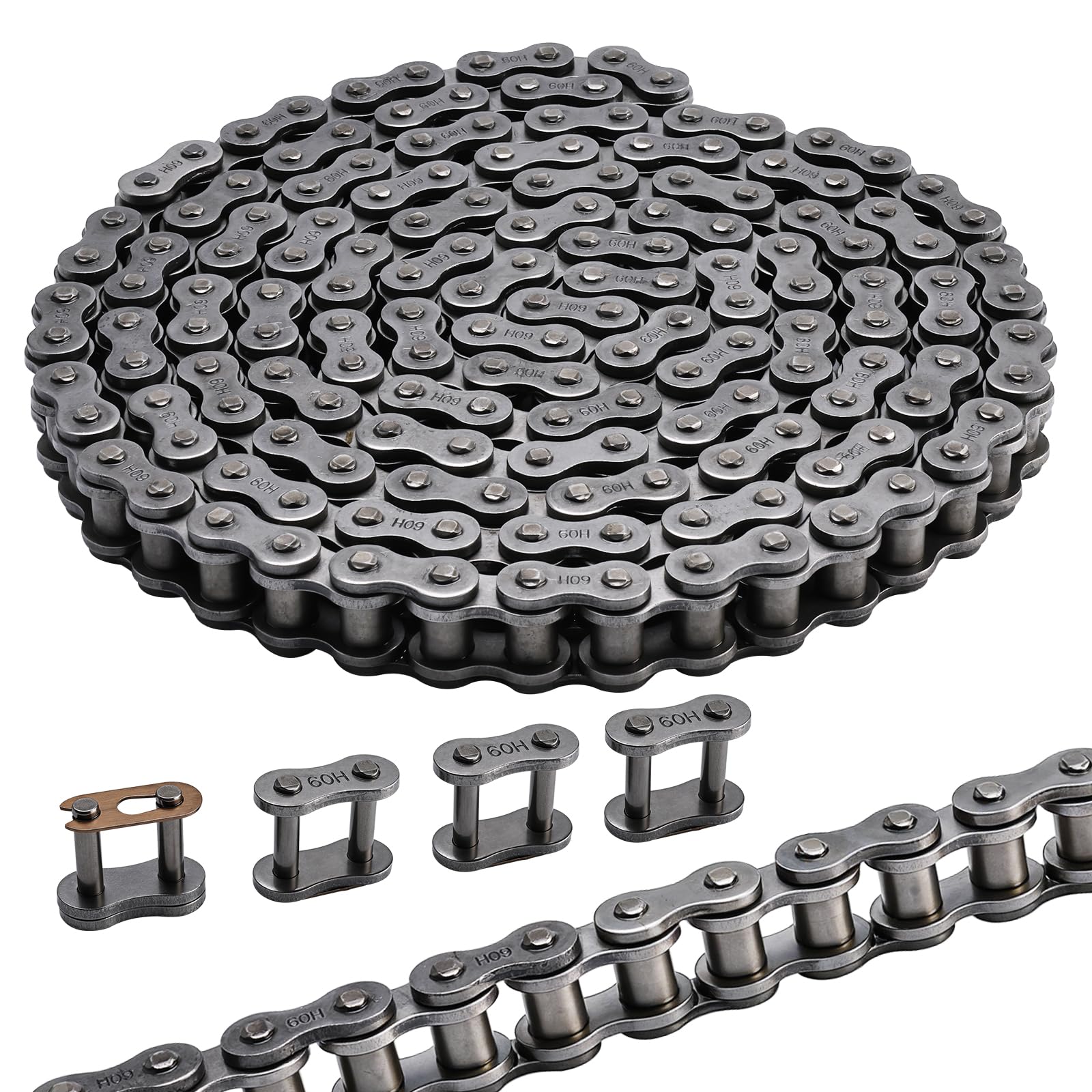 Patioer #60H Roller Chain, 10 Feet Carbon Steel Chain with 4 Free Connecting Lin