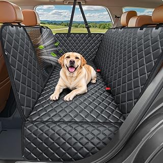 URPOWER 4 in 1 Dog Car Seat Cover for Back Seat, Waterproof Hammock | Mesh Window, Side Flaps, 600D Oxford, Scratch Resistant, Non-Slip, Easy Install, Machine Washable, Dog Seat Belt Included