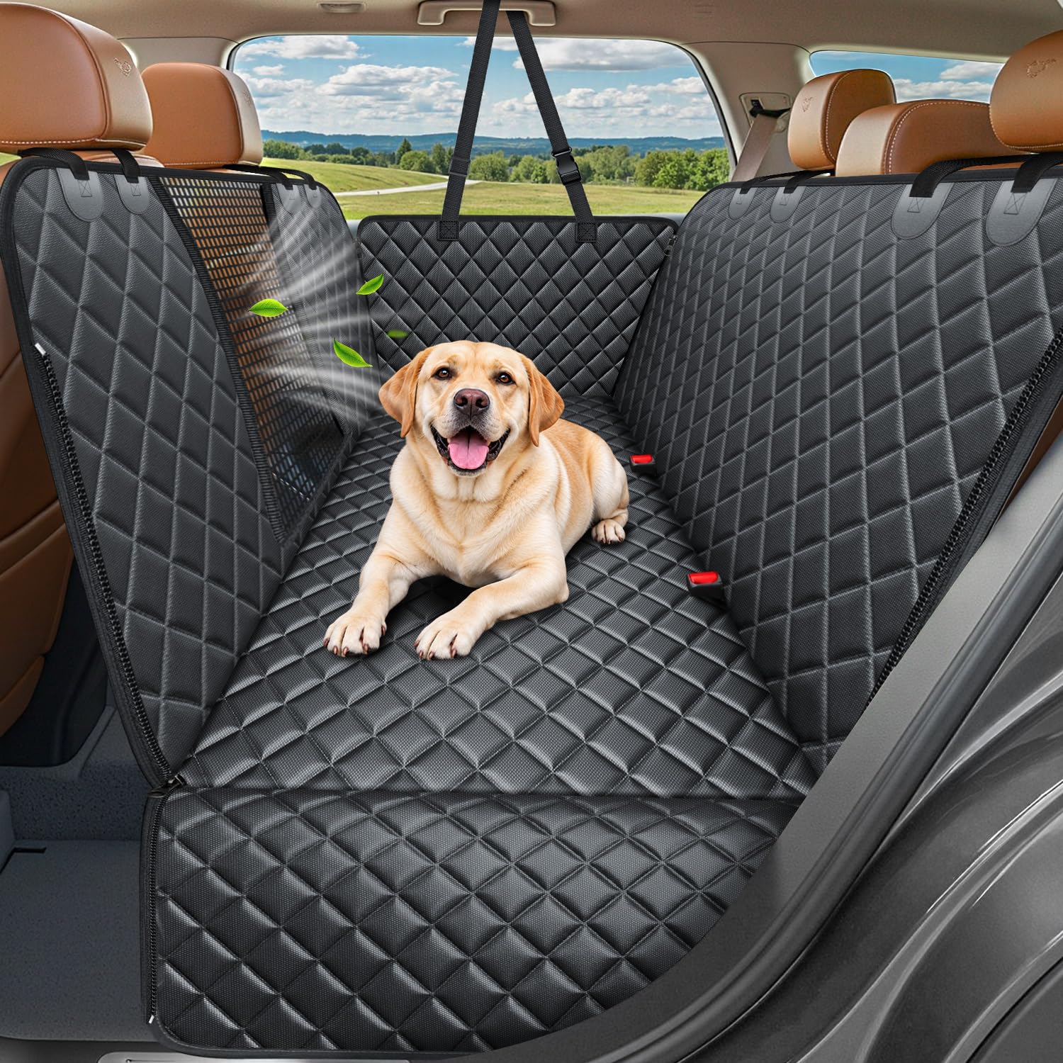 URPOWER 4 in 1 Dog Car Seat Cover for Back Seat, Waterproof Hammock | Mesh Windo