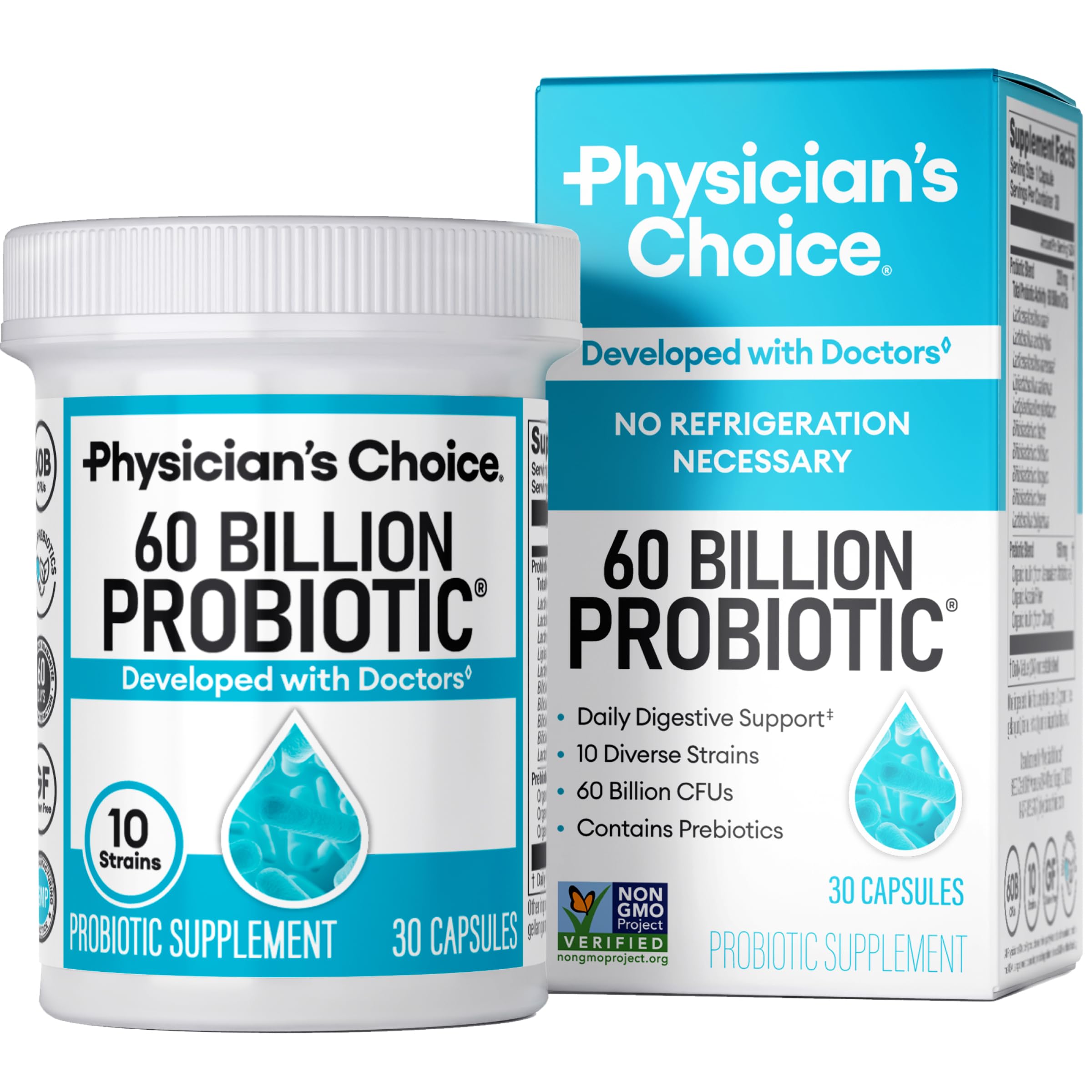 Physician's CHOICE Probiotics 60 Billion CFU - 10 Strains + Organic Prebiotics -