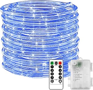 KINGCOO LED Rope Fairy Lights, Battery Operated Tube String Lights with Remote Control Timer 8Modes for Trampoline Camping Tent Indoor Outdoor Garden Wedding Christmas Decor (Blue, 5M 50LED)