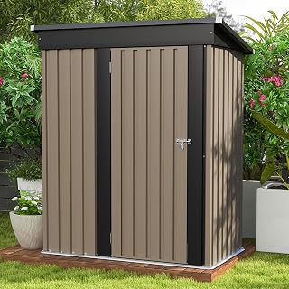 Patiowell 5x3 FT Outdoor Storage Shed, Brown | Tool Shed, Sloping Roof, Lockable Door, Metal Shed for Backyard Garden Patio Lawn