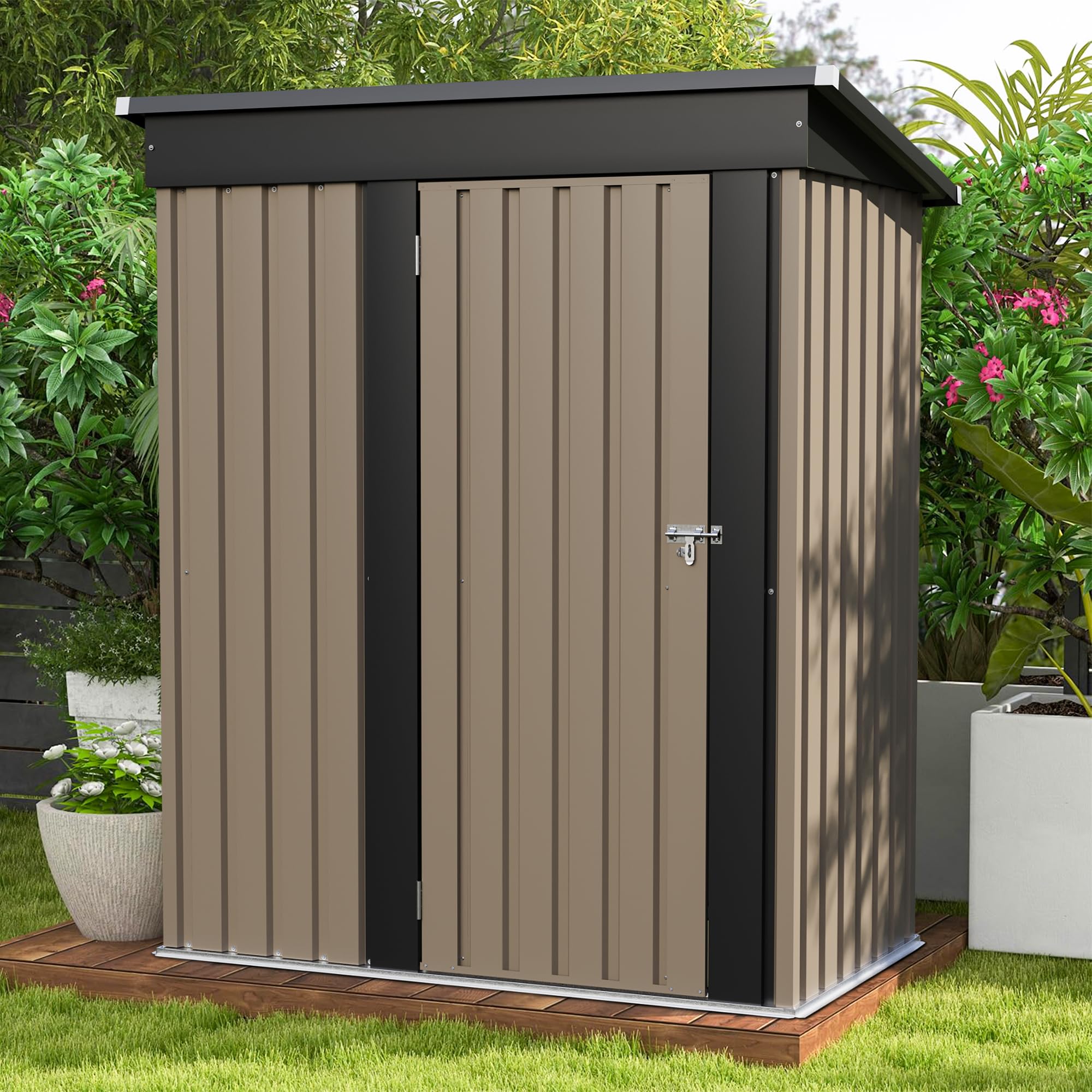 Patiowell 5x3 FT Outdoor Storage Shed, Brown | Tool Shed, Sloping Roof, Lockable