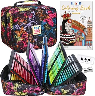H & B Colouring Pencils Set 180 Oil Based Coloured Pencils Professional Colouring Pencils with Colouring Book Art Set for Beginners Adults Artists