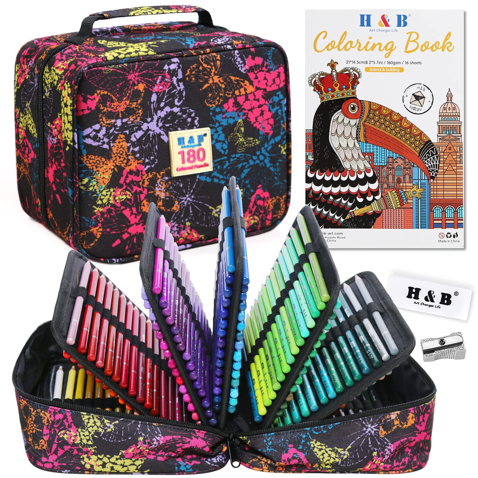 H & B Colouring Pencils Set 180 Oil Based Coloured Pencils Professional Colourin