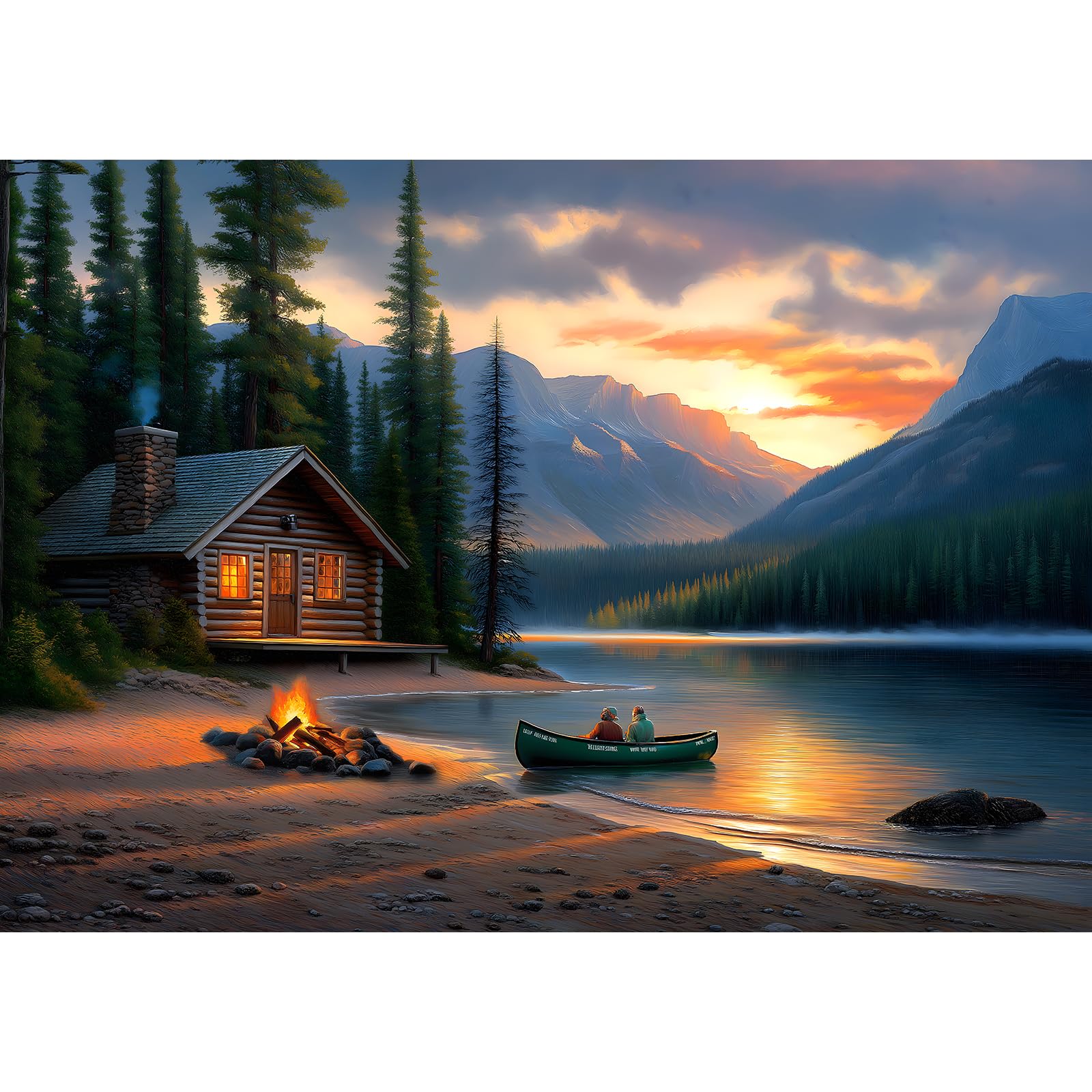 Blueforest Mountain Lake 500 Piece Puzzle for Adults | Log Cabin Panoramic Thera