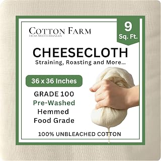 Cotton Farm Grade 100 XL Cheese Cloths - Straining & More; 36x36 Inch; 100% Unbleached Cotton Cheesecloth; Reusable with Hemmed 2 Edges; Ultra-Dense (the finest) Butter Muslin